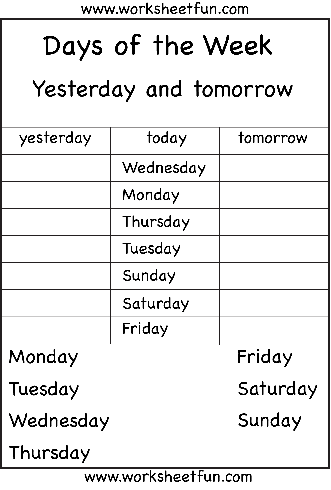 Days Of The Week Worksheets 1 Eval 