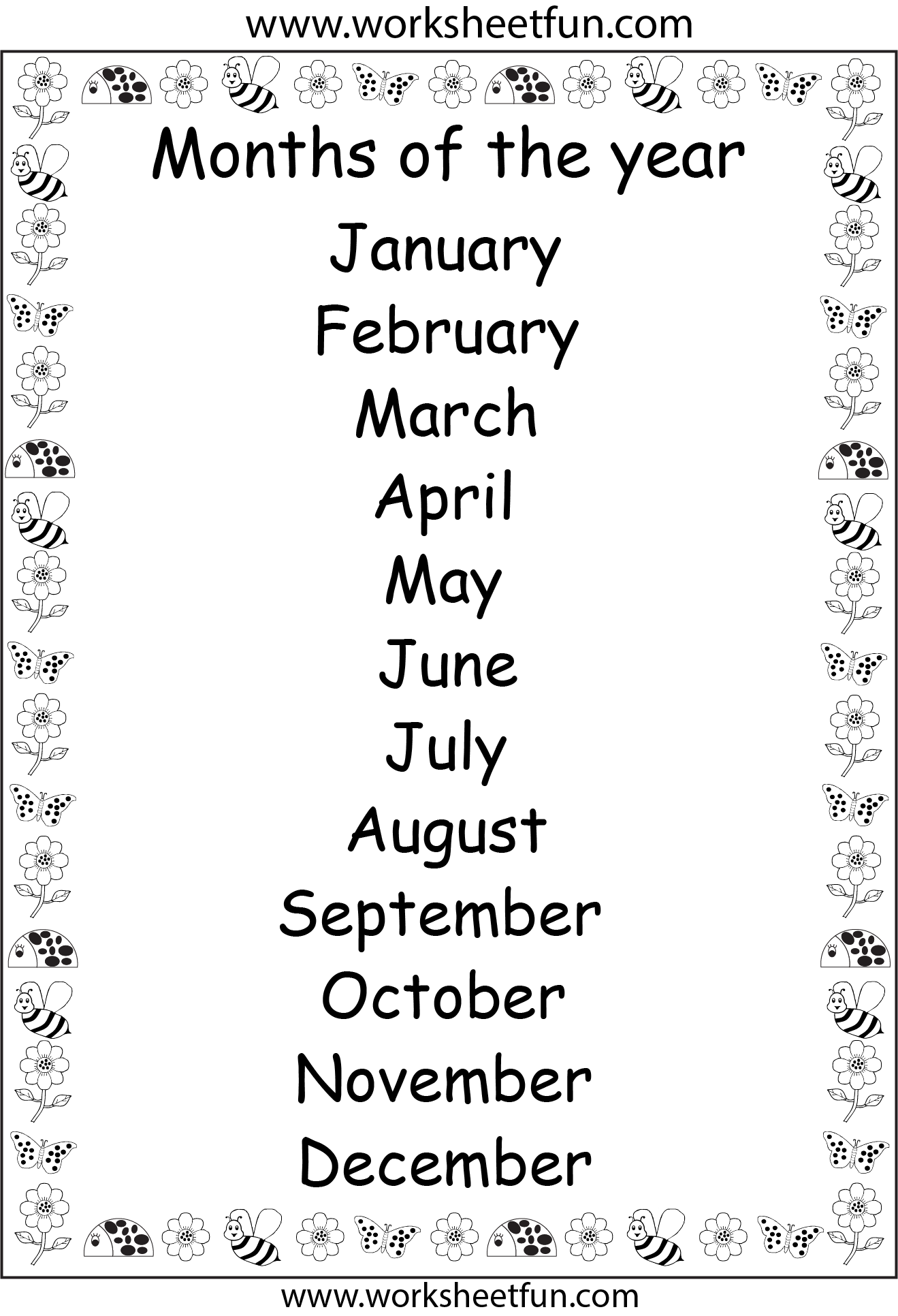 Months of the Year Printable Chart / FREE Printable Worksheets