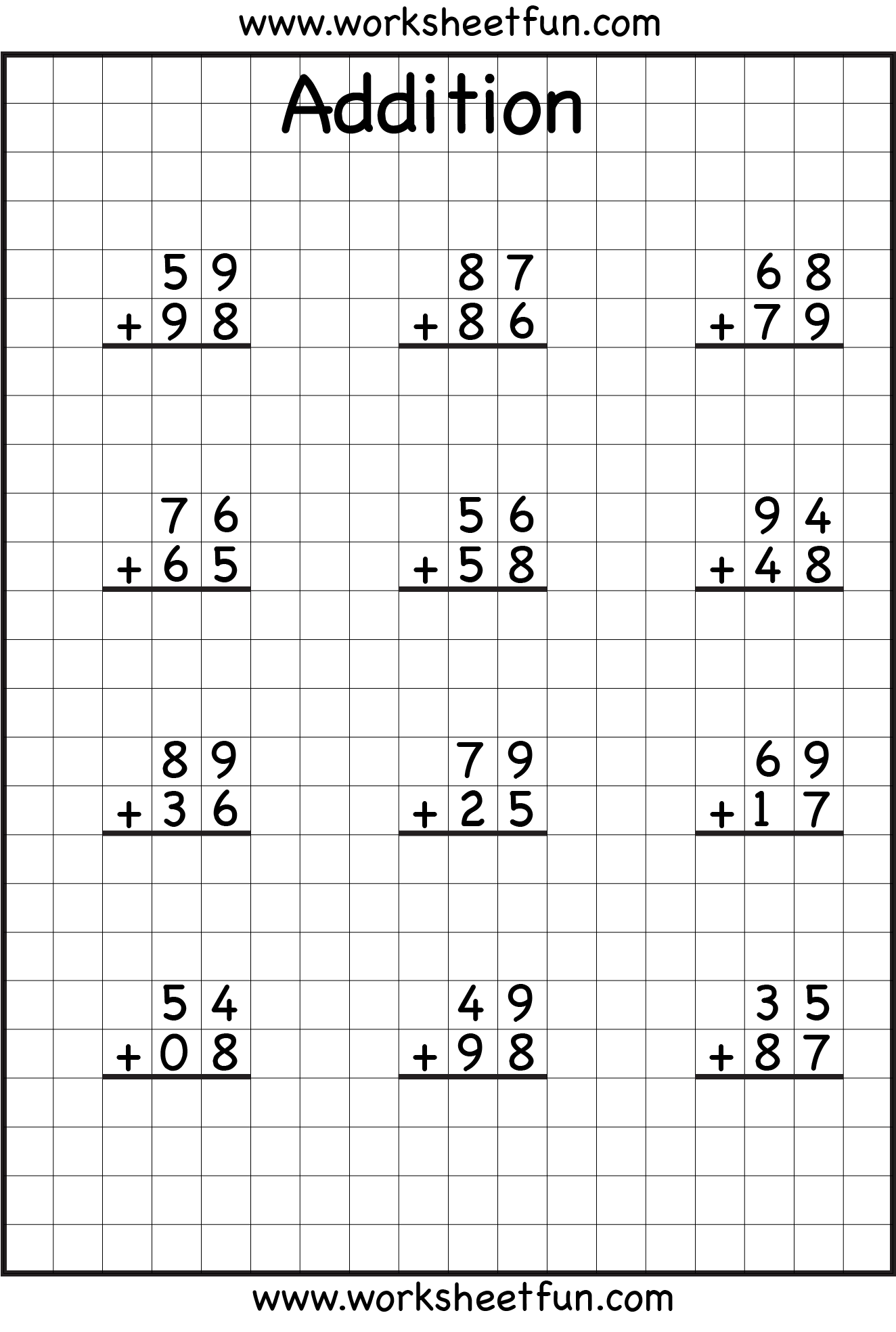 2 Digit Addition With Regrouping Carrying 5 Worksheets / FREE