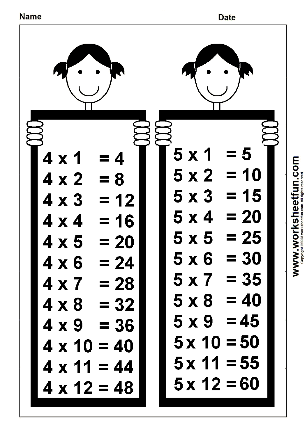 Times Table Chart 4 5 Free Printable Worksheets Worksheetfun 4 Times 