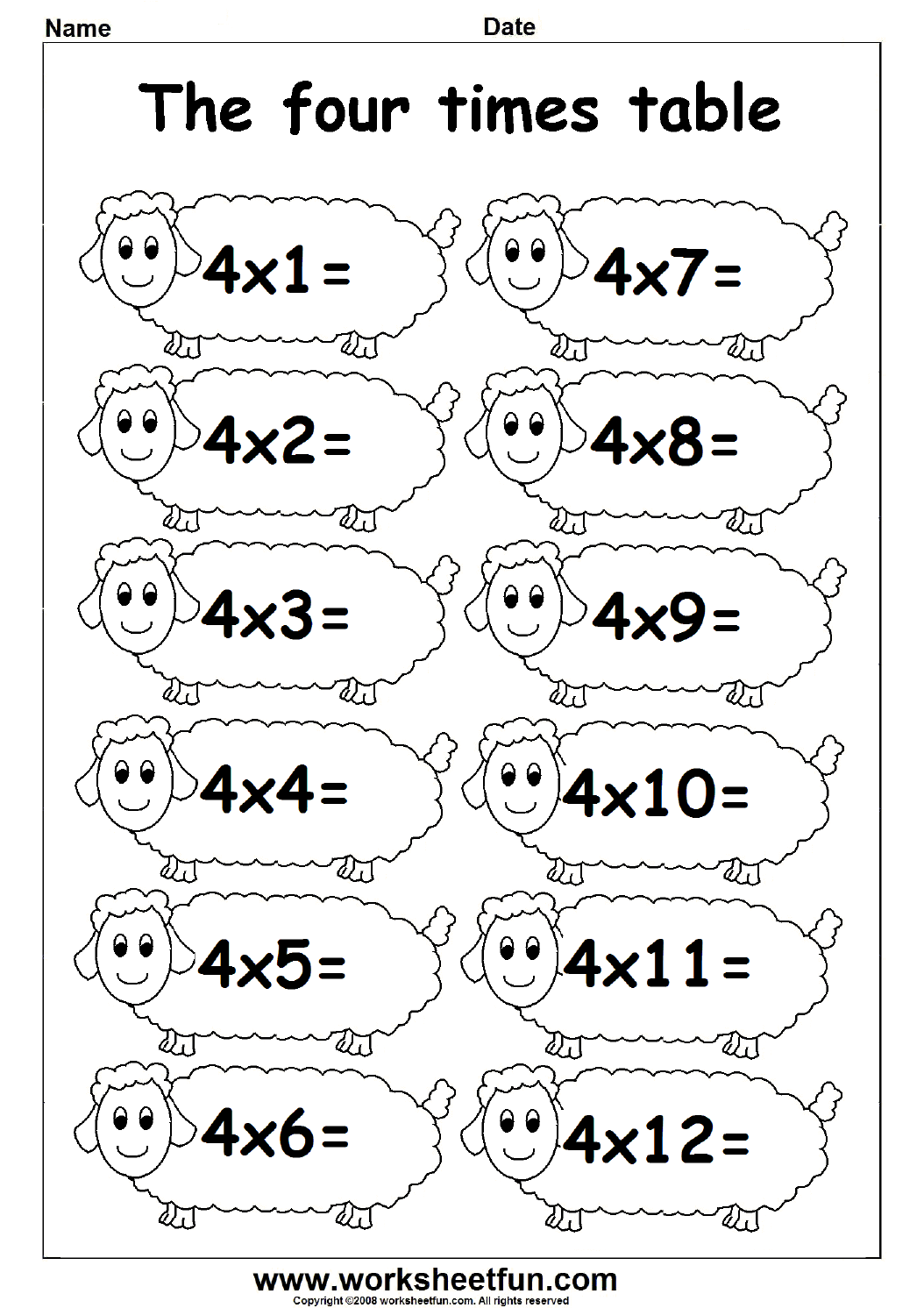 multiplication chart by 4