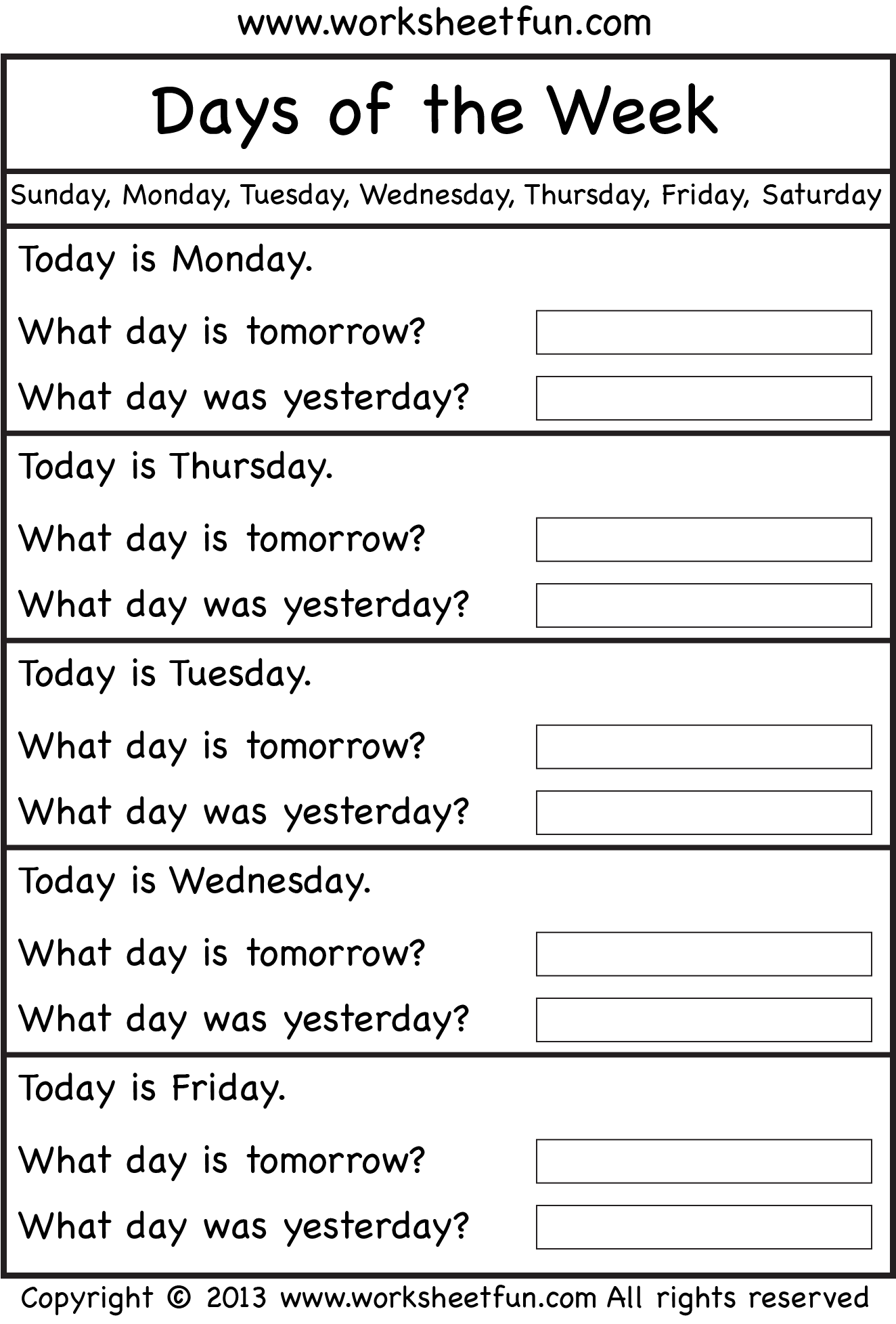  BETTER Days Of Week Worksheets For Kindergarten