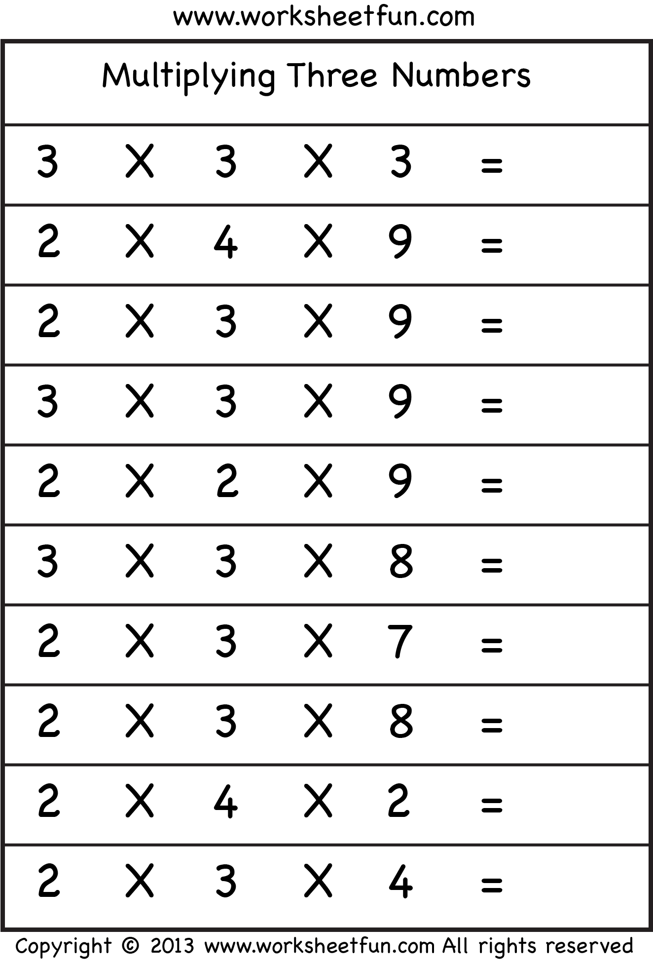 Multiplying 3 Numbers Three Worksheets FREE Printable Worksheets Worksheetfun