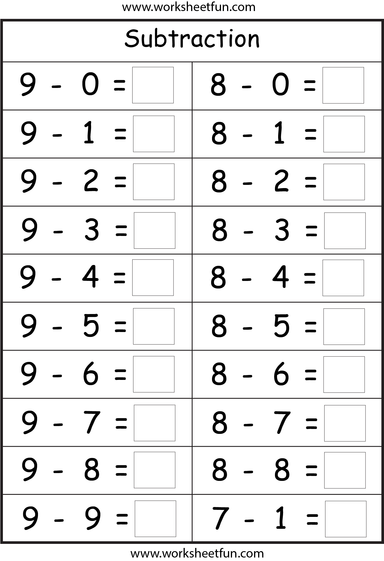 Kindergarten Math Worksheets Subtraction Printable