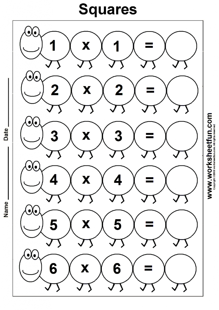 Squares – 1 to 6 / FREE Printable Worksheets – Worksheetfun