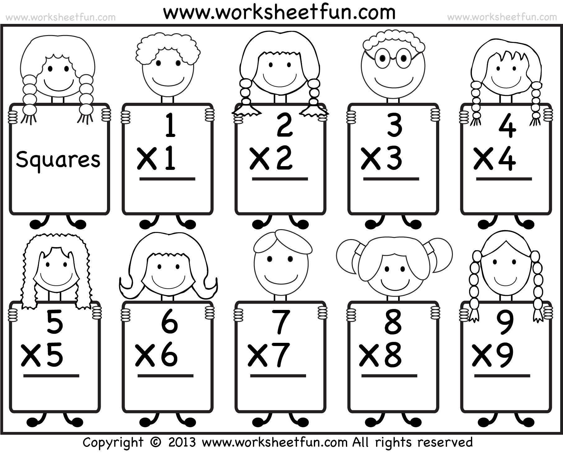 Squares – 1-9 – Worksheet / FREE Printable Worksheets – Worksheetfun