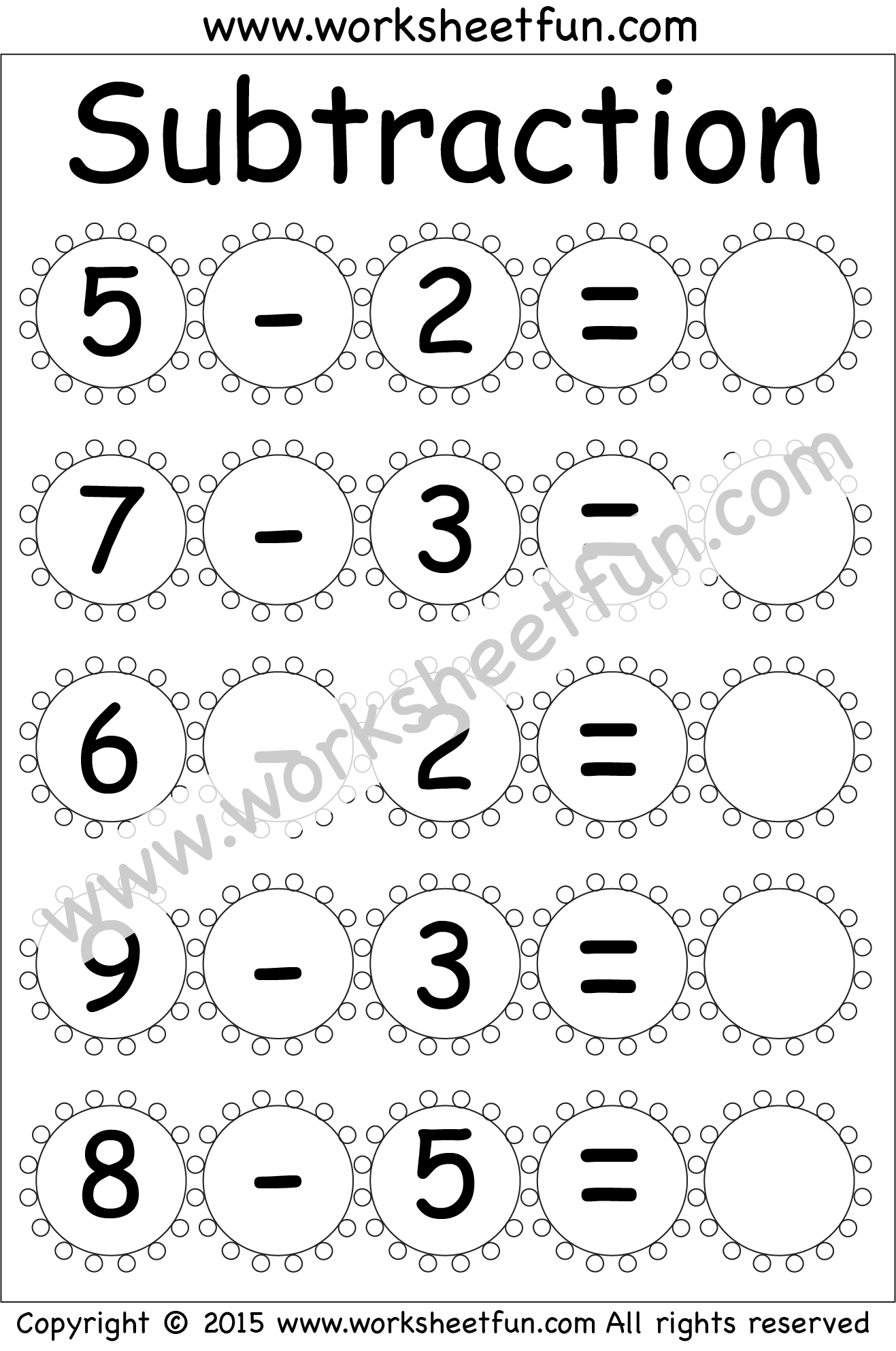 Subtraction – 5 Kindergarten Subtraction Worksheets / FREE Printable ...