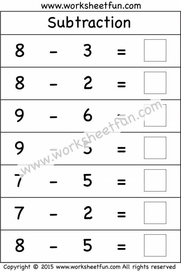 Subtraction – 5 Kindergarten Subtraction Worksheets / FREE Printable