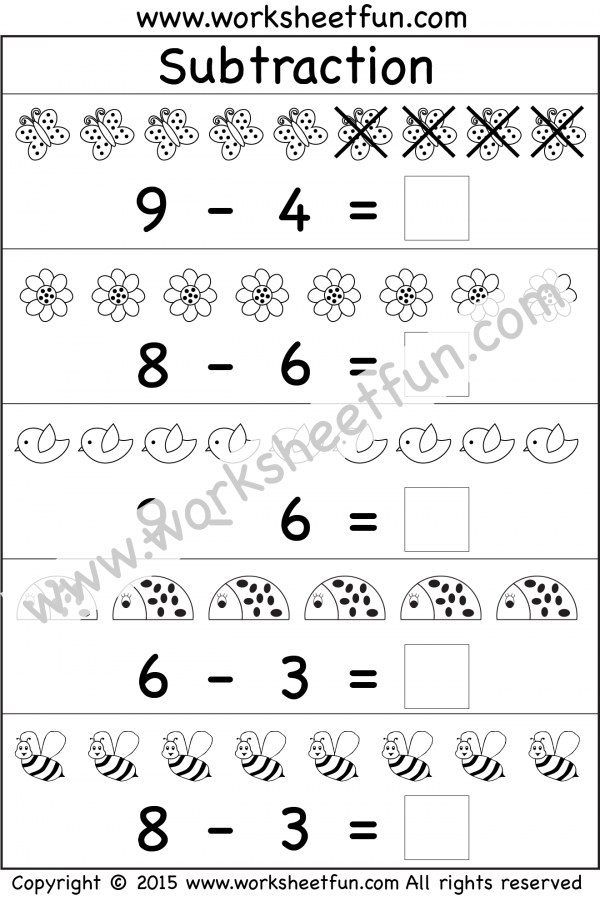 Beginner Subtraction – 5 Kindergarten Picture Subtraction Worksheets ...