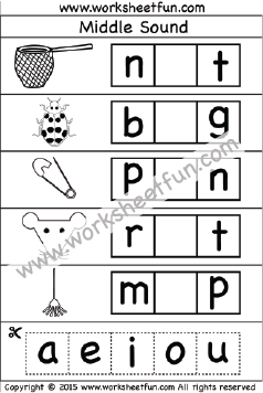 Middle Sounds – 4 Worksheets / FREE Printable Worksheets – Worksheetfun