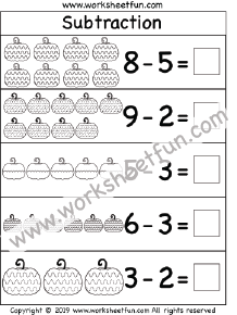 Pumpkin Themed Worksheet – Beginner Subtraction – Kindergarten ...