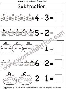 Pumpkin Themed Worksheet – Beginner Subtraction – Kindergarten ...