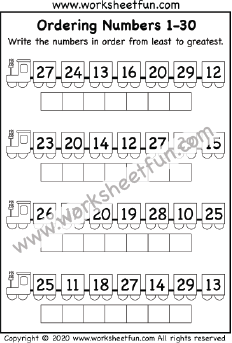 ordering numbers 1 30 two worksheets free printable worksheets