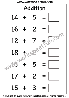 Addition Within 20 – Sums Up to 20 – One Worksheet / FREE Printable ...