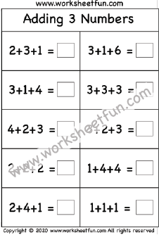 Adding 3 Numbers – Sums Up to 10 – One Worksheet / FREE Printable ...