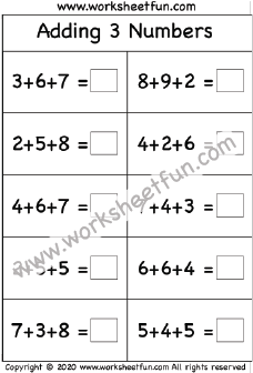 Adding 3 Numbers – Making 10 – Sums up to20 – One Worksheet / FREE ...